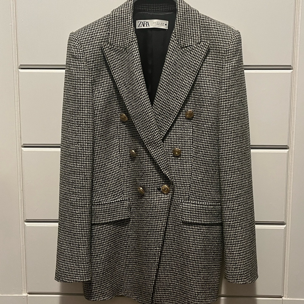 Zara Double Breasted Tailored Houndstooth Blazer - Picture 3 of 10